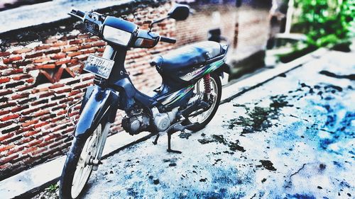 High angle view of bicycle parked on street