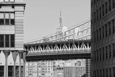 View of bridge in city against clear sky