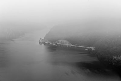 Scenic view of sea during foggy weather