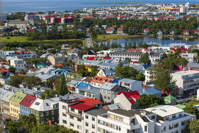 High angle view of the reykjavik city center in iceland