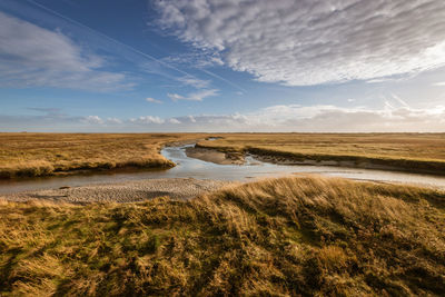 Scenic view of land against sky