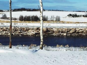 Scenic view of frozen lake during winter