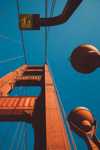 Low angle view of bridge against clear blue sky