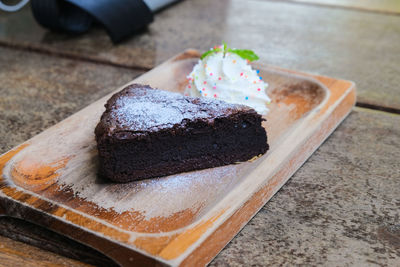 Close-up of chocolate cake on table