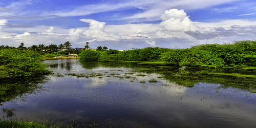 Scenic view of lake against sky