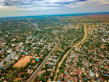 High angle view of cityscape against sky