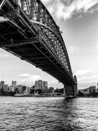 View of bridge over river with city in background