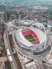 High angle view of stadium in city