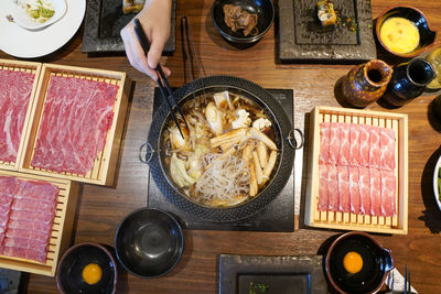 High angle view of food on table