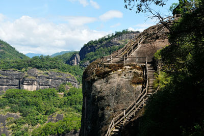 Photo of the steps on the rocks at the top of the mountain in wuyi mountain, fujian province, china