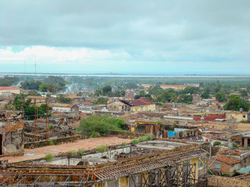 High angle view of townscape against sky