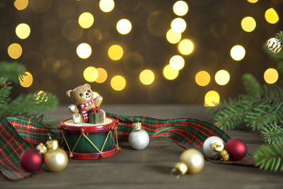 Close-up of christmas decoration on table