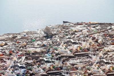 High angle view of garbage on shore