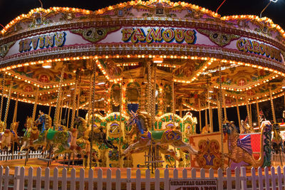 Illuminated ferris wheel at night