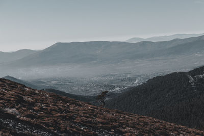 High angle view of mountains against sky