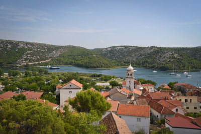 High angle view of town