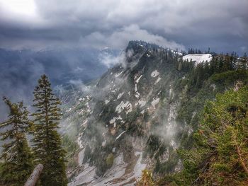 Scenic view of waterfall against sky