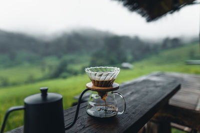 Close-up of coffee cup on table