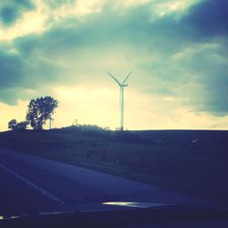 Wind turbines on field