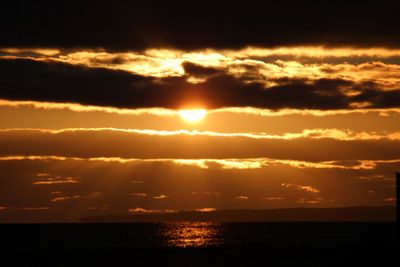 Scenic view of sea against orange sky