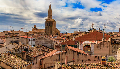 High angle view of townscape against sky