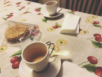 High angle view of coffee on table