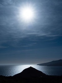 Scenic view of sea against bright sun