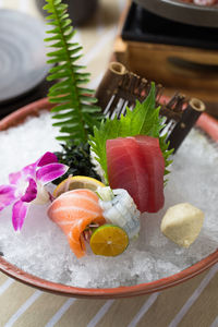 Close-up of fruit salad on table