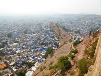 High angle view of cityscape against clear sky