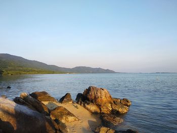 Scenic view of sea against clear sky