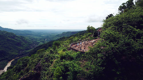 High angle view of winding road against sky