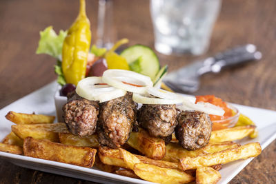 Close-up of food in plate on table