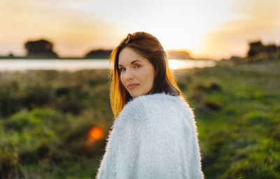 Portrait of woman during sunset