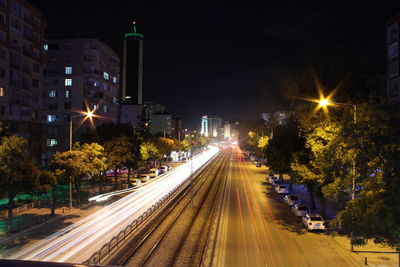 High angle view of people on road at night