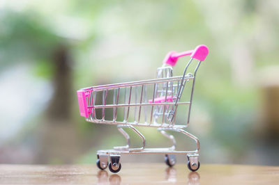 Close-up of pink equipment in basket