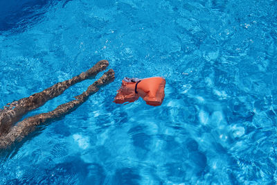 High angle view of person swimming in pool