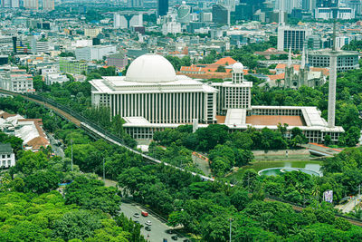 View of the face of the city of jakarta from the top of the monas tower at an altitude 132 meters