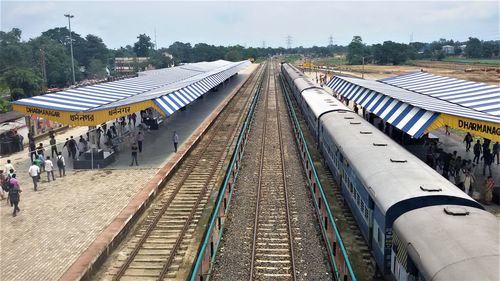 High angle view of railroad station platform