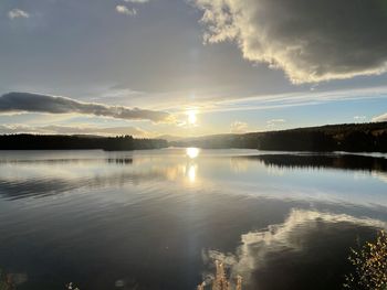 Scenic view of lake against sky during sunset