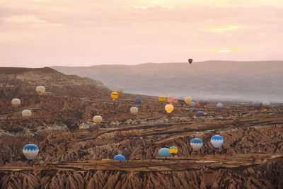 High angle view of field against sky during sunset