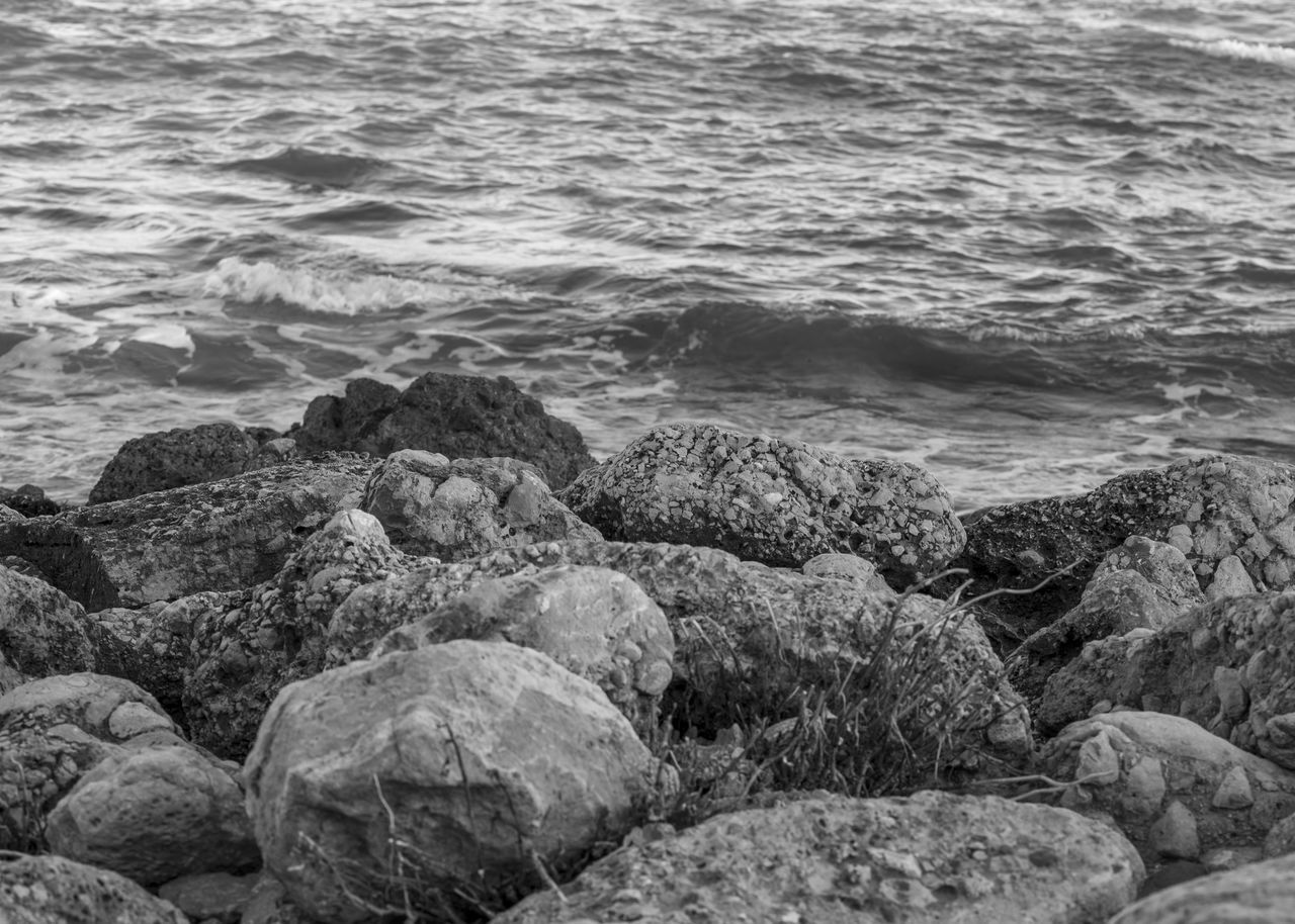 SCENIC VIEW OF ROCKS ON SEA SHORE