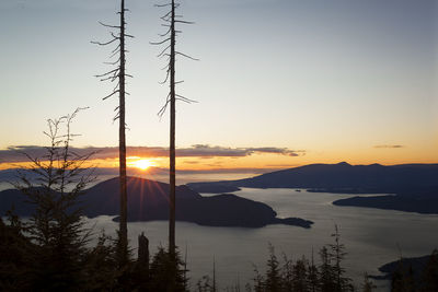 Scenic view of silhouette mountains against sky during sunset