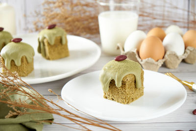 Close-up of dessert in plate on table