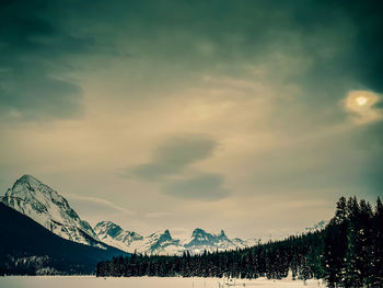 Scenic view of mountains against sky during sunset