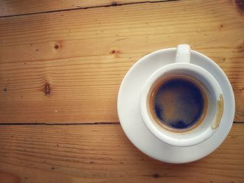 High angle view of coffee cup on table