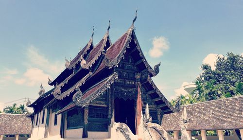 Low angle view of temple building against sky