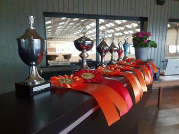 Wine glasses on table in restaurant