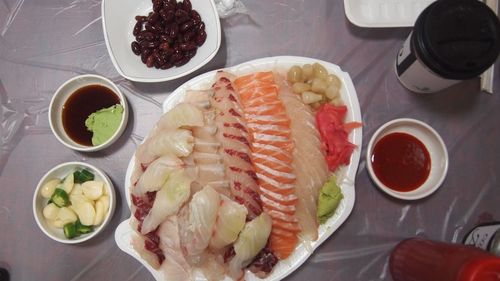 High angle view of food on table