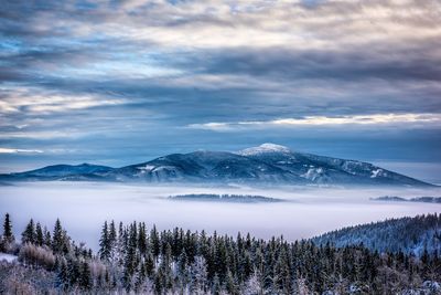 Scenic view of snowcapped mountains against sky