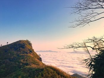 Scenic view of sea against clear sky during sunset